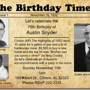 Newspaper Birthday Invitations (download Jpg..