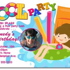 Swimming Pool Birthday Invitations (download Jpg..