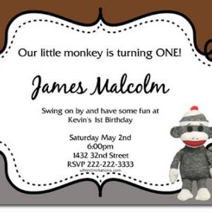 Sock Monkey Birthday Invitations (download Jpg..