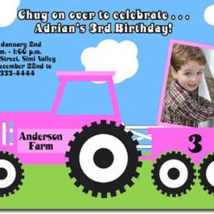 Pink Tractor Birthday Invitations (download Jpg..