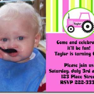 Pink Tractor Birthday Invitations (download Jpg..