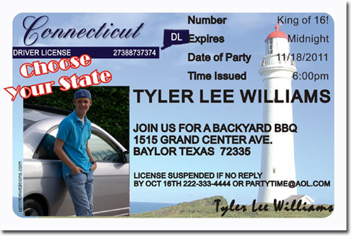 Driver's License Birthday Invitations (download Jpg Immediately) Choose Your State