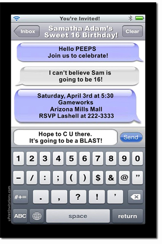 Smart Phone Texting Birthday Invitations (download Jpg Immediately) Click For Additional Designs