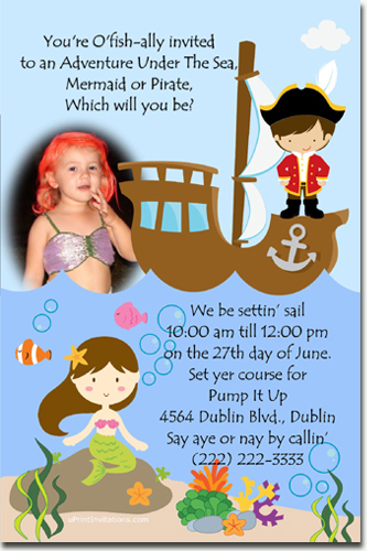 Mermaid And Pirate Birthday Invitations (download Jpg Immediately) Click For Additional Designs