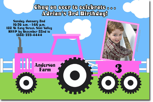 Pink Tractor Birthday Invitations (download Jpg Immediately) Click For Additional Designs Any Color Scheme
